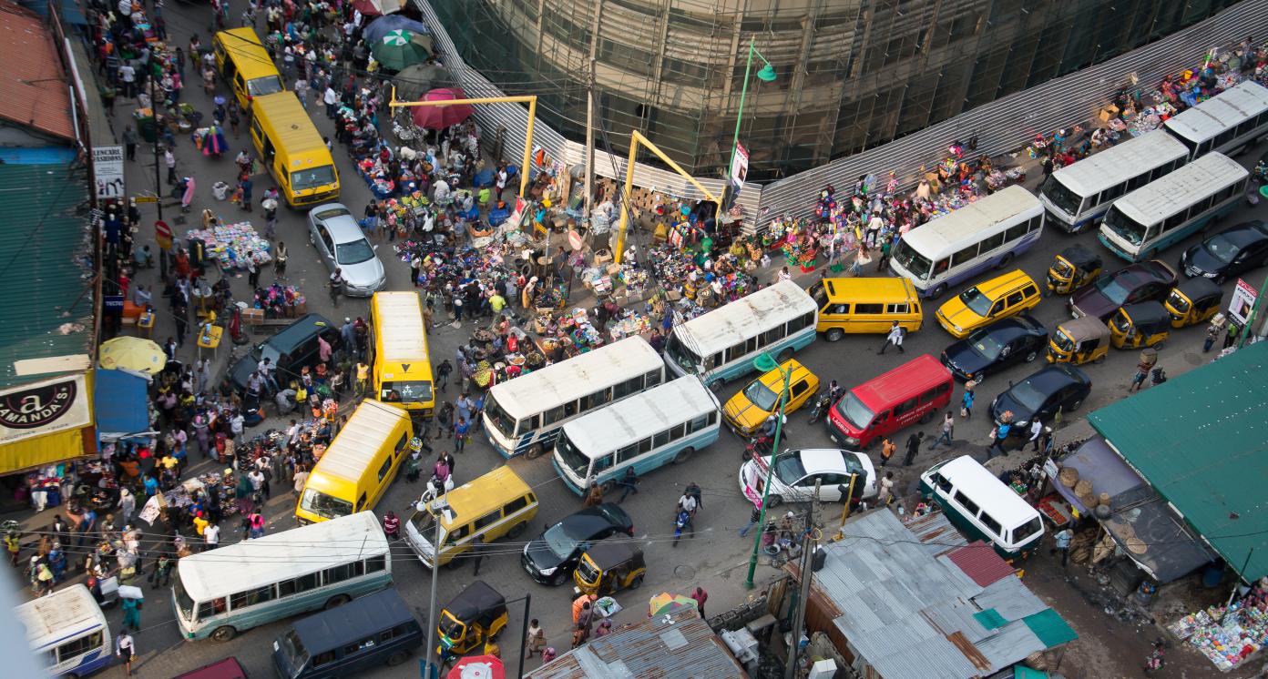 BUSY NIGERIAN MARKET LAGOS, NIGERIA - AUGUST 11, 2016: A busy market in Lagos Nigeria on August 11, 2016