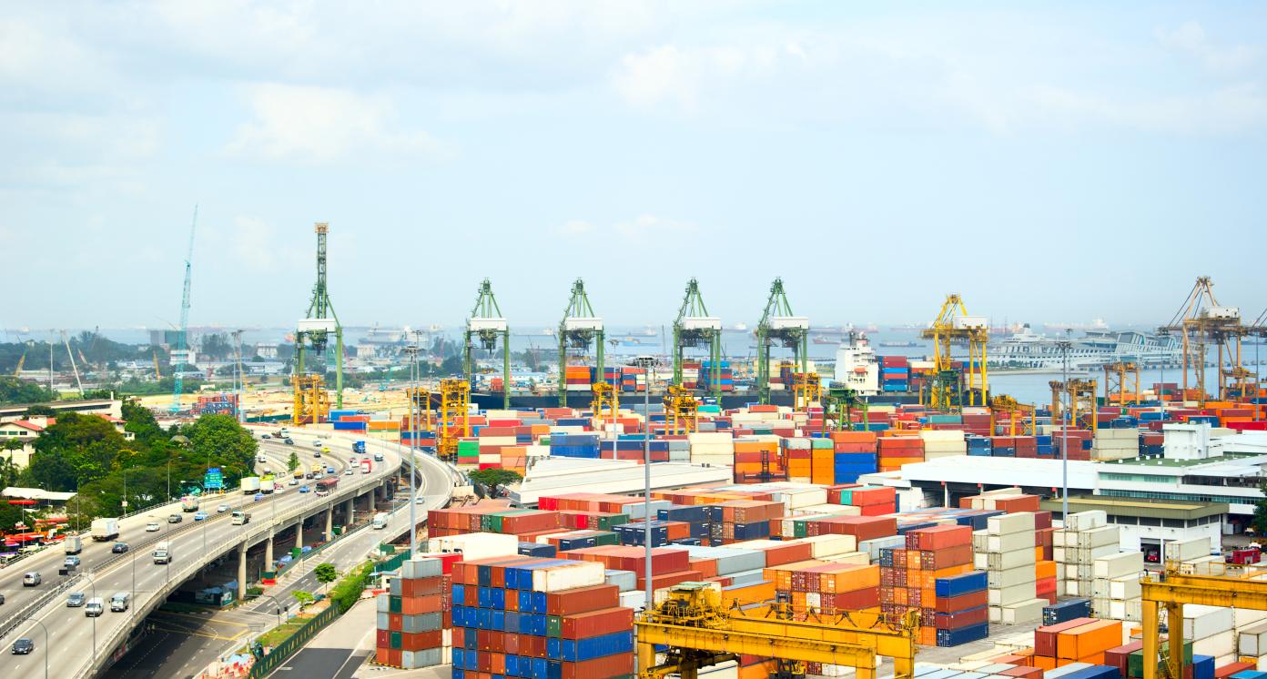 Panoramic view of industrial port of Singapore