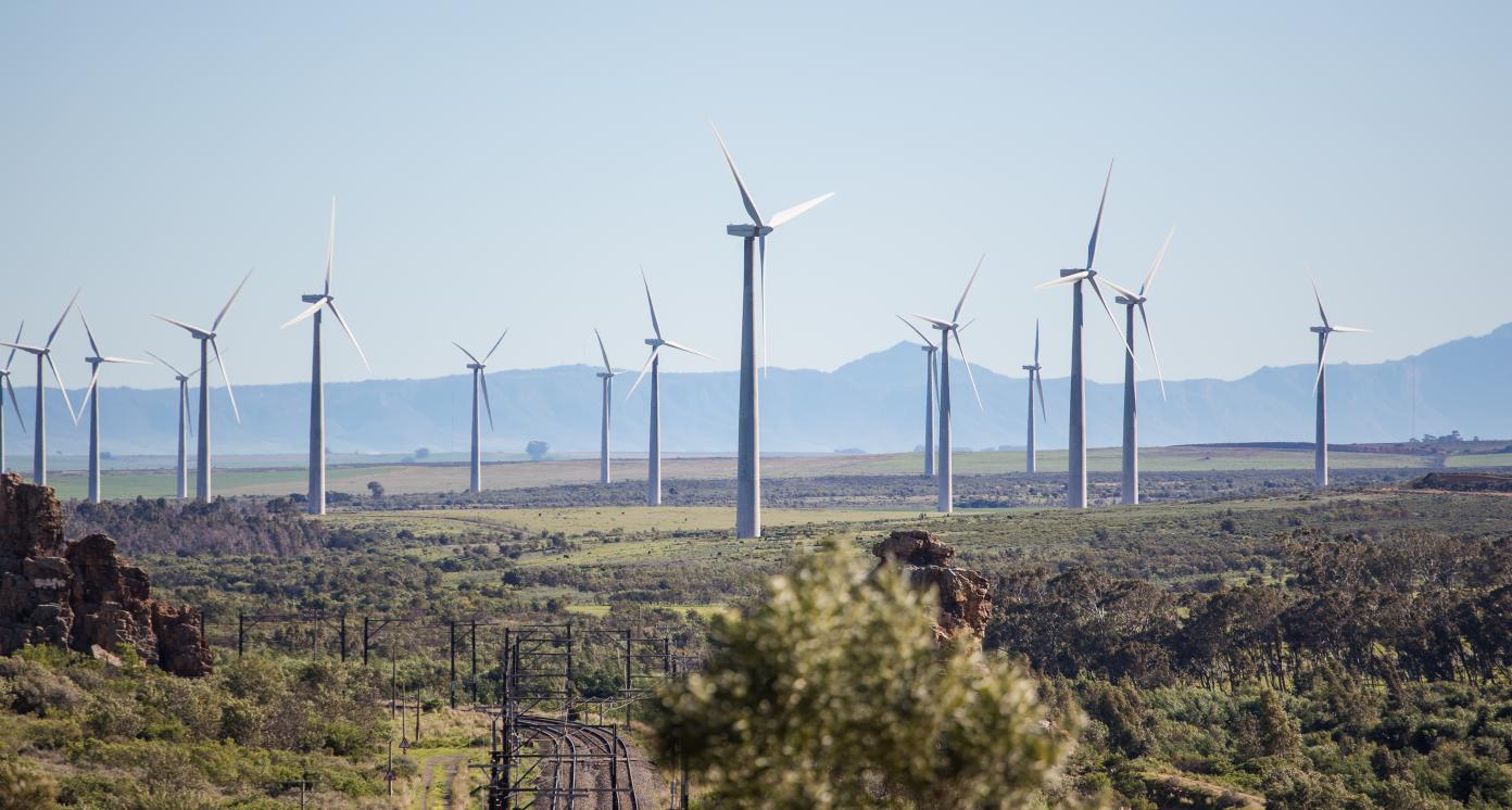 Close up image of a wind farm in south africa, supplying eco friendly electricity