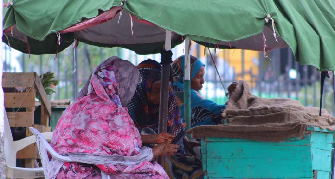 Commercial scene from Djibouti, women doing mobile business