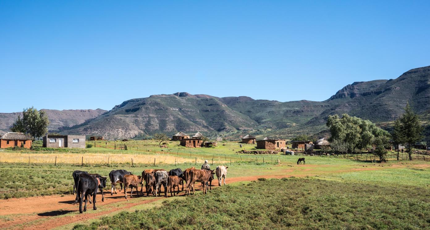 Village in the beautiful mountain kingdom of Lesotho, Southern Africa