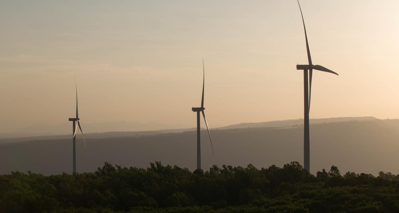 Wind turbines on sunny morning