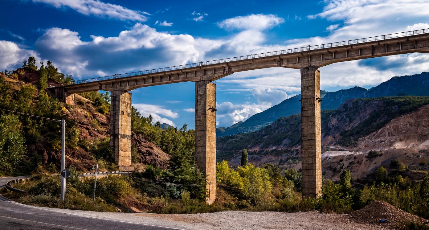 Beautiful abandoned railway bridge on railway from Elbasan to Pogradec, northern Albania. This part of railway is closed and abandoned.