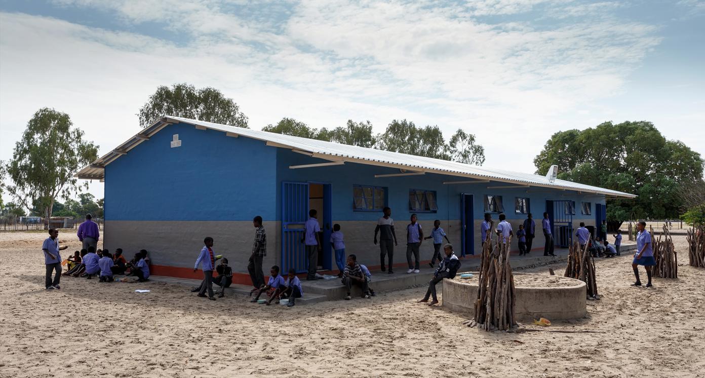 Happy Namibian school children waiting for a lesson. Kavango was the region with the highest poverty level in Namibia. October 15, 2014, Namibia