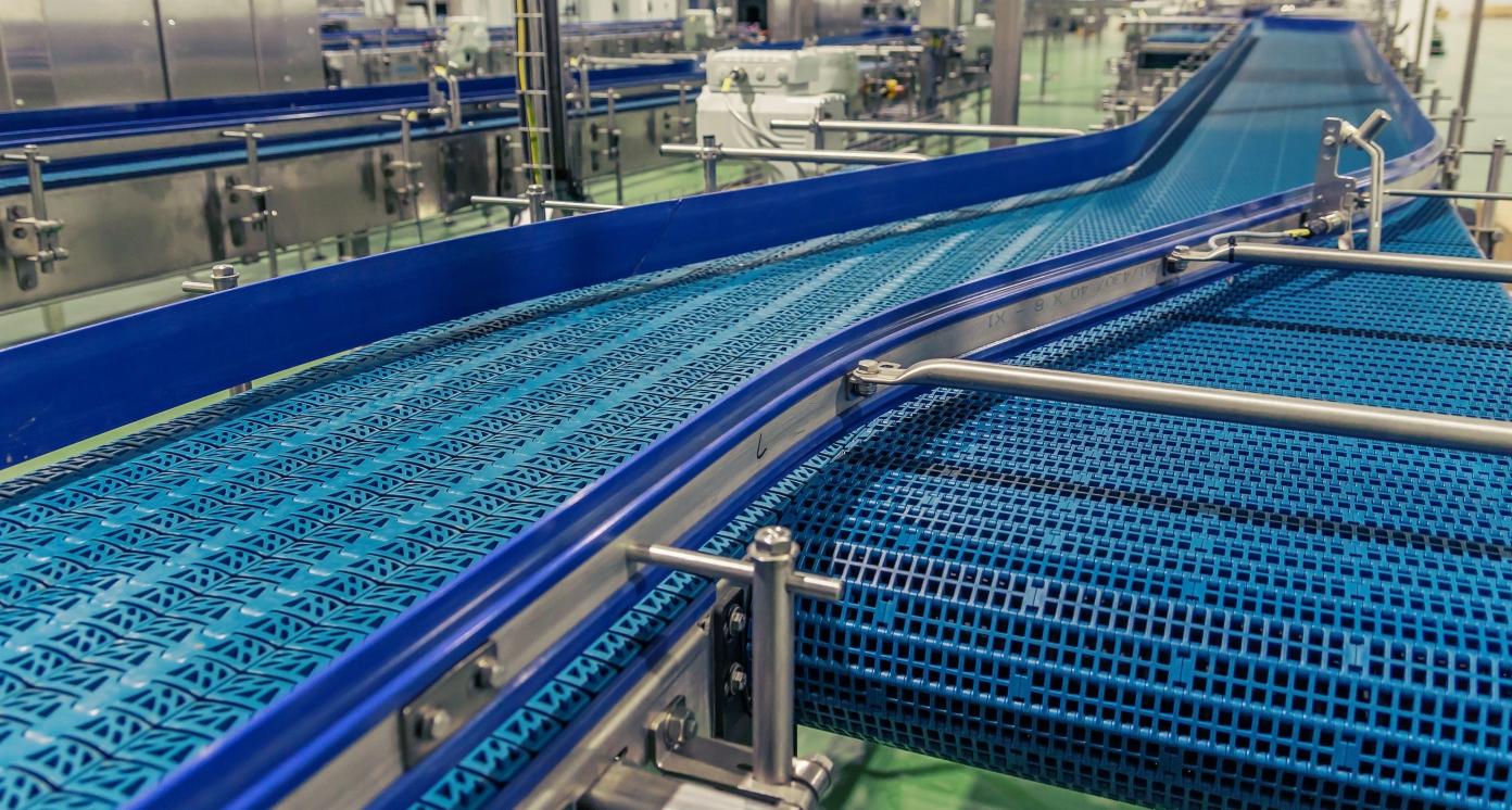 Empty conveyor belt of production line, part of industrial equipment