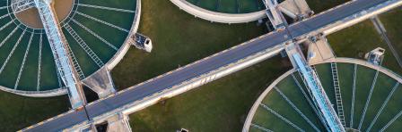 Aerial view of The Solid Contact Clarifier Tank type Sludge Recirculation in Water Treatment plant