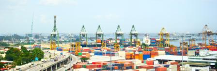 Panoramic view of industrial port of Singapore