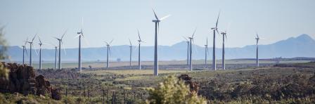 Close up image of a wind farm in south africa, supplying eco friendly electricity