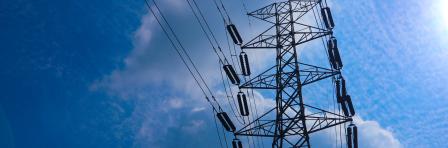 the pylon outline, Very High Voltage Power Lines (Indonesia : SUTET) on blue sky