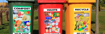 Differently coloured dustbins