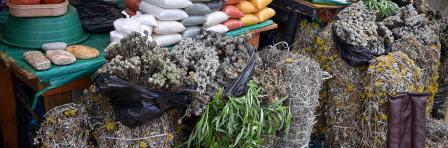 Selling spices and herbs at the local African market in Manzini, Swaziland, Kingdom of Eswatini Swazi