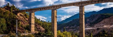 Beautiful abandoned railway bridge on railway from Elbasan to Pogradec, northern Albania. This part of railway is closed and abandoned.