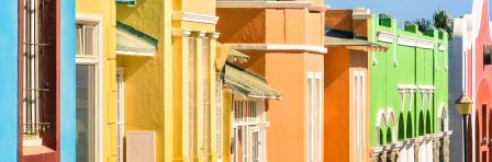 Detail of colorful houses in Luderitz - The ancient german style town in south Namibia - African european settlement