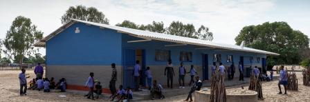 Happy Namibian school children waiting for a lesson. Kavango was the region with the highest poverty level in Namibia. October 15, 2014, Namibia