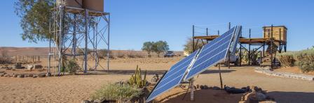 View of solar panel in the Farm Gunsbewys, in southern Namibia