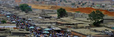 Slum in Angola, Africa. Capital city of Luanda. Poverty versus wealth in developing countries.