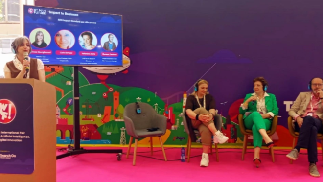 Presentation of the SDG Impact Standard piltot at the Impact to Business Stage - We Make Future Festival 2025, 6th of June in Bologna. 