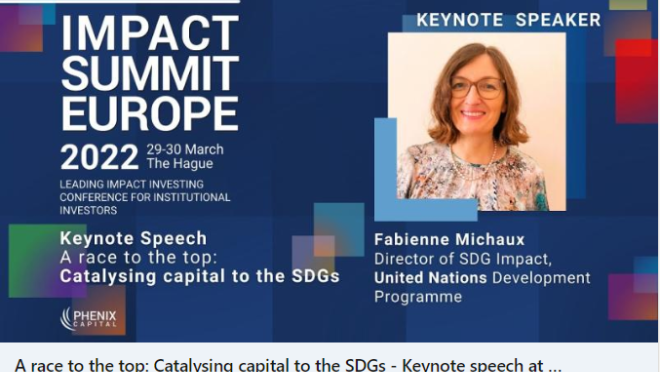 Fabienne Michaux, UNDP SDG Impact speaks at Impact Europe Summit 2022