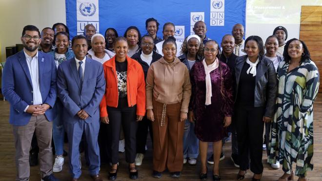 Representatives from all nine ventures with UNDP Lesotho’s Deputy Resident Mr. Representative, Taye Amssalu, representatives from the Ministry of Finance, and staff representatives of the UNDP including Omar El Fakharany, SDG Investment and Impact Management Analyst, and Natacha Dzossou, ASFH.